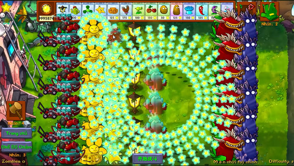 PVZ Fusion gameplay showing a dense plant formation